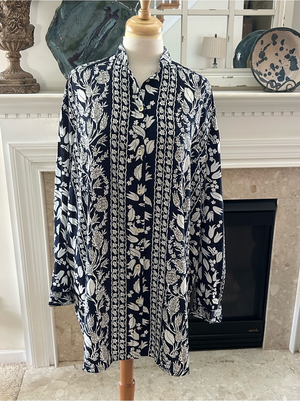 Oscar de la Renta/Saks Fifth Avenue Vintage Navy and White Floral Swim Cover-Up